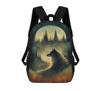 sinyumoney Wolf in The Moonlight Backpacks Kids School Backpack School Bag 3D Printed School Bag for Boys Elementary And Middle School Students 17inch