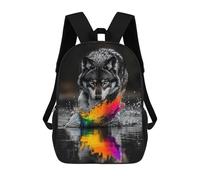 sinyumoney Wolf in Water with Rainbow Splash Children's Backpacks School Backpack 3D Printed for Kids Travel Rucksacks Book Bags Kids 17inch School Bag