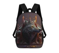 sinyumoney Wolf King 17 Inch School Bag Backpack Teen Schoolbag 3D Printing Adjustable Schoolbag Fashion Pocket Bag for Kids Boys Girls Students