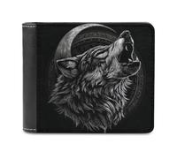 sinyumoney Wolf Moon Art 3D Print PU Leather Wallet Coin Pocket ID Leather RFID Banknote Compartments Purse Youth Guys 11.7cm*9.5cm