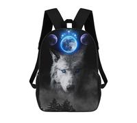 sinyumoney Wolf Moon Mystic Children's Backpack, 3D Printed School Backpack, Backpack for Boys Girls, Adjustable School Bag for Primary School 17inch