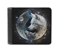 sinyumoney Wolf Moon Yin-Yang Art 3D Print Wallet Credit Card Cash Id Holder Leather RFID Banknote Compartments Stylish Durable Wallets 11.7cm*9.5cm