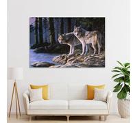 sinyumoney Wolf Pack by The River Art Work for Home Walls Wall Decor Ready to Hang for Bathroom Toilet Decor Large Canvas Wall Art for Living Room 24x36inch(60x90cm)