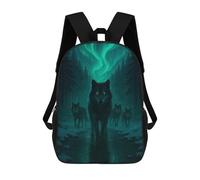 sinyumoney Wolf Pack Under Aurora Borealis Backpack School Bag High Secondary School Bags Casual Backpack for Campus Outdoor Travel Sports 17inch