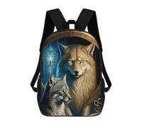sinyumoney Wolf Pair in Mystic Frame Kids Backpacks,3D Personalized School Bookbags for Boys Girls Large Schoolbags Casual Daypack 17inch