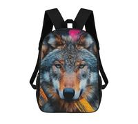 sinyumoney Wolf Portrait with Abstract Strokes Kids School Backpack School Bag 3D Printed School Bag for Boys Elementary And Middle School Students 17inch