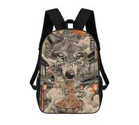 sinyumoney Wolf Ramen Noodles Japan Backpacks Kids School Backpack Fashion School Bag 3D Printed School Bag for Boys Elementary And Middle School Students 17inch