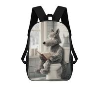 sinyumoney Wolf Reading on Toilet Backpack School Lightweight Casual Daypack School Backpacks for School/Work/Travel 17inch