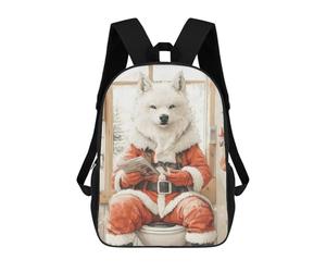sinyumoney Wolf Santa on Toilet School Backpack 3D Printed Children's 17inch Backpacks Bag Bookbag for Kids Boy Girl Book Bags Kids School Bag Travel Rucksacks