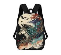 sinyumoney Wolf Spirit Moonlit Forest Backpack Cartoon Plush Bag, 3D Backpack for Kids School Bag Birthday Gift Idea for Boys And Girls 17inch