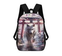 sinyumoney Wolf Spirit Sakura Torii 3D Printed 17inch School Bag Children's School Backpack Travel Backpacks Casual Fashion Bag for Kids School Students