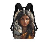 sinyumoney Wolf Spirit Warrior Woman Backpack Kids School Bag Boys Cartoon 3D Print Students Schoolbag Laptop Daypack for Boys Girls 17inch