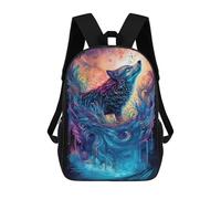 sinyumoney Wolf Spirit Watercolor Art Backpacks, Kids Backpack Student School Bag 3D Printed Travel Backpacks Fashion Accessory Backpack Children Waterproof School Bags 17inch