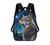 sinyumoney Wolf Starry Night 3D Printed 17inch Kids School Bag Rucksacks Children's School Fashion Casual Back Pack High Capacity Travel Book Bags
