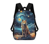 sinyumoney Wolf Starry Night Backpack Kids School Backpack School Bag 3D Printed Fashion School Bag for Boys Elementary And Middle School Student 17inch