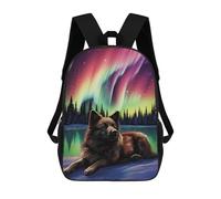 sinyumoney Wolf Under Aurora Borealis Kids Backpacks,3D Personalized School Bookbags for Boys Girls Large Schoolbags Casual Daypack 17inch