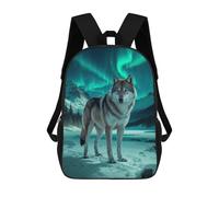 sinyumoney Wolf Under Aurora Borealis Kids School Backpack 17 Inch School Bag 3D Printed School Bag for Boys Elementary And Middle School Students