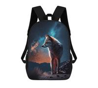 sinyumoney Wolf Under The Milky Way School Backpack School Bags for Girls Boys Backpack with Pocket Fashion School Bag Kids Backpack 17inch