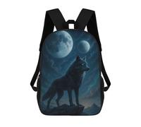 sinyumoney Wolf Under The Moonlight 3D Printed Children's School Backpack for Kids High Capacity Travel Rucksacks Book Bags Kids School Bag Back Pack 17inch