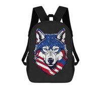 sinyumoney Wolf US Flag Patriotic School Backpack for Girls Backpack Water Repellent Casual Daypack Lightweight Rucksack Boy Girl School Backpack 17inch
