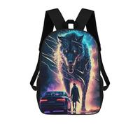 sinyumoney Wolf Vs. Man A Digital Artwork School Backpack Rucksack Casual Daypacks School Work Travel Bag for Men, Women & Teenage Boys 17inch