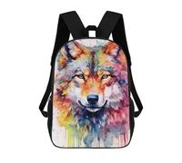 sinyumoney Wolf Watercolor Kids' Book Bag 3D Printing School Bag Boys And Girls Cool Knapsack Casual Back Bag for School Students 17inch