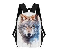 sinyumoney Wolf Watercolor Kids School Backpack 17 Inch School Bag 3D Printed School Bag for Boys Elementary And Middle School Students