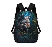 sinyumoney Wolf with Blue Eyes Floral Rucksack Large School Backpack for Boys - Perfect for Travel, Work And Daily Use 17inch