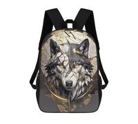 sinyumoney Wolf with Golden Fractures Children's Backpack, 17 Inch 3D Printed School Backpack, Backpack Cartoon Adjustable School Bag for Primary School