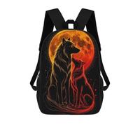 sinyumoney Wolves Under A Fiery Moon Backpacks Kids School Backpack School Bag 3D Printed School Bag for Boys Elementary And Middle School Students 17inch