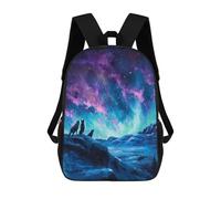 sinyumoney Wolves Under Aurora Borealis Painting 3D Printed Children's School Backpack for Kids High Capacity Travel Rucksacks Book Bags Kids School Bag Back Pack 17inch