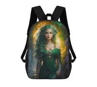 sinyumoney Woman in Green Dress Backpacks 3D Printed Kids School Backpack Outdoor Casual Daypack Fashion Casual Children Backpacks Cute Travel Bags 17inch