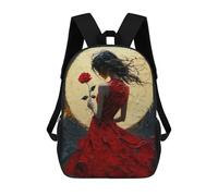 sinyumoney Woman in Red Dress with Rose 3D Printed Kids School Bag Rucksacks Children's School Fashion Casual Back Pack High Capacity Travel Book Bags Backpack for Kids 17inch