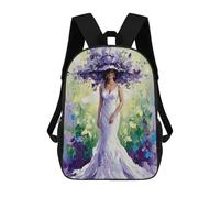 sinyumoney Woman in White Dress with Floral Hat School Backpack Water Resistant Computer Rucksack for Teenage Girls Boys Women Men 17inch