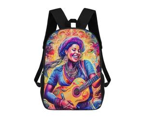 sinyumoney Woman Playing Guitar Psychedelic Backpack School Bag Large Water Resistant Laptop Backpack for School/Work/Travel 17inch