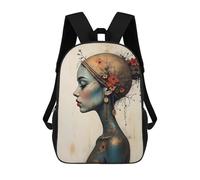 sinyumoney Woman Portrait with Teal Skin Wabi Sabi 3D Printed 17 Inch School Backpack Children's Backpacks 3D Printed Cool Knapsack for Boys Elementary And Middle