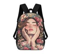 sinyumoney Woman Surrounded by Flowers School Bags Large Water Resistant Laptop Backpack for Campus Outdoor Travel Sports 17inch