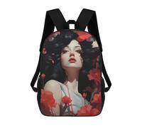 sinyumoney Woman with Dark Hair And Red Flowers Backpack School Bag Lightweight Airport College Students Back Pack for Men/Women 17inch