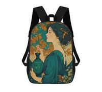 sinyumoney Woman with Vase And Floral Background 3D Printed Kids School Bag Rucksacks Children's School Fashion Casual Back Pack High Capacity Travel Book Bags Backpack for Kids 17inch