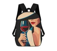 sinyumoney Woman with Wine Glass Backpacks Kids Student Schoolbag,3D Printed Backpacks,Elementary And Middle School Students Backpacks for Boys Girls 17inch