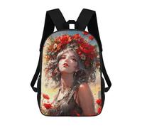 sinyumoney Woman Wreath of Flowers Backpack, Children's Backpack, Student School Bag Bookbag Rucksack, 3D Printed School Bag for Boys Girls 17inch