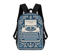 sinyumoney World Book Day Typewriter Illustration 17 Inch Backpack School Bag Rucksack for Girls Boys Large Capacity Kids Back Pack Lightweight School Bags for Children Students
