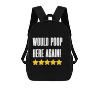 sinyumoney Would Poop Here Again Children's Backpack, 3D Printed School Backpack, Backpack for Boys Girls, Adjustable School Bag for Primary School 17inch