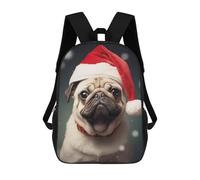 sinyumoney Xmas Pug Wall Art School Backpack Large Lightweight Casual Backpack for Boys/Girls/Teenagers 17inch