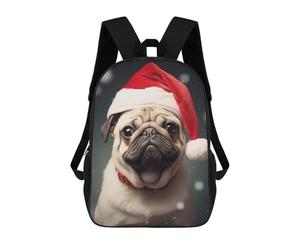 sinyumoney Xmas Pug Wall Art School Backpack Large Lightweight Casual Backpack for Boys/Girls/Teenagers 17inch