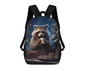 sinyumoney Xmas Raccoon Tea School Backpack Lightweight Airport College Students Back Pack- Perfect for Travel, Work And Daily Use 17inch