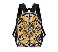 sinyumoney Yellow And Black Floral Pattern Children's Backpack, 17 Inch 3D Printed School Backpack, Backpack Cartoon Adjustable School Bag for Primary School