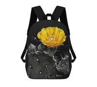 sinyumoney Yellow Cactus Flower on Black Background Backpack 3D Printed Children's School Backpack Kids Travel Backpacks High Capacity Book Bags Children's Backpack Rucksack 17inch
