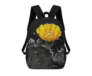 sinyumoney Yellow Cactus Flower on Black Background Backpack School Secondary Causal Travel High School Bags for Boys/Girls/Teenagers 17inch