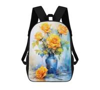 sinyumoney Yellow Roses in Blue Vase Backpack School Bag Secondary Causal Travel High School Bags for Camping Outdoor Adventures And Daily Travel 17inch